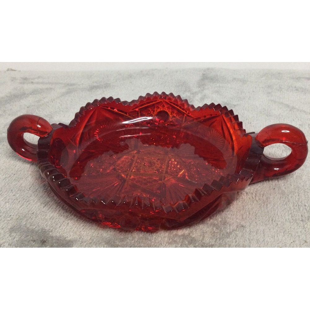 Vintage Westmoreland Ruby Red Sawtooth‎ Point Glass Relish Candy 7" Dish